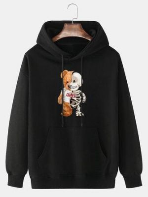 Mens Design Doll Bear Skull Print Kangaroo Pocket 100% Cotton Hoodies