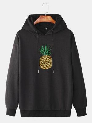 Mens Simple Pineapple Print Long Sleeve Casual Hoodies