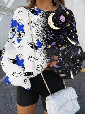 the spoty shop  WOMEN-WINTER NEW Women Cartoon Graphics Patchwork Pullover Loose Sweatshirts