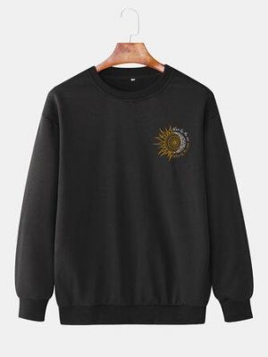 the spoty shop Hoodies Mens Design Sun Totem Cotton Simple Long Sleeve Pullover Sweatshirts