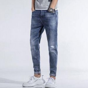 the spoty shop Men's Stretch Slim Hole Feet Pants Long Pants