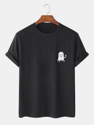 Mens Halloween Cartoon Ghost Print Cotton Short Sleeve T-Shirts