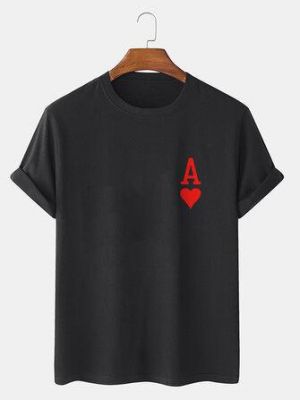 Mens Ace Of Hearts Poker Print 100% Cotton Short Sleeve T-Shirts