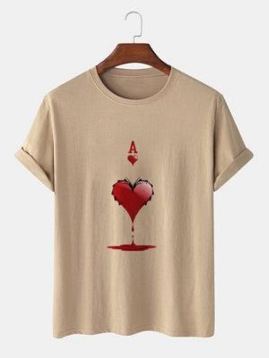 Mens 100% Cotton Ace Of Hearts Poker Print Short Sleeve T-Shirts