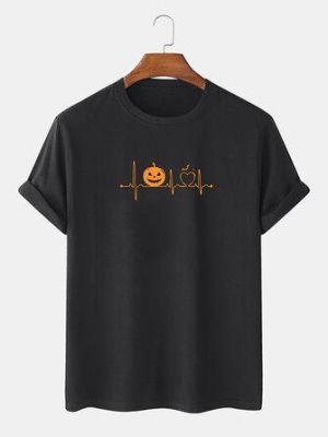 Mens 100% Cotton Halloween Cartoon Print Crew Neck Short Sleeve T-Shirts