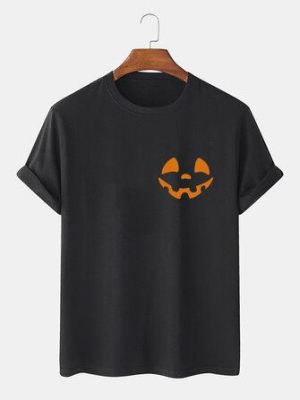 Halloween Mens 100% Cotton Design Smile Print Short Sleeve Simple T-Shirts