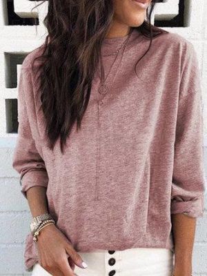 Women Casual Pure Color Long Sleeve T-Shirts