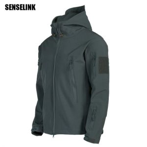 Men&#x27;s Army Tactical Military Jacket Shark Skin Soft Shell Windproof Waterproof Jacket Hooded Bomber Outdoor Streetwear Coats 