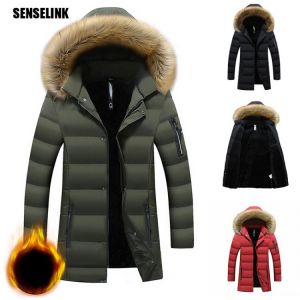 Men&#x27;s Winter Jacket Parka Warm Fleece Hoodies Long Wearable Windproof Zipper Parkas Coats Fashion Casual Plus Size Jacket Men