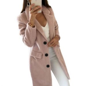 Women&#x27;s jacket autumn and winter solid color suit collar woolen coat