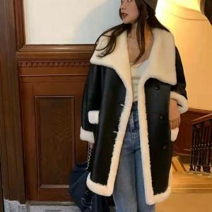 the spoty shop JACKET Natural Real Sheep Fur Coat Winter Women High Quality Medium Length Thick Warm Genuine Leather Jacket Both Sides To Wear