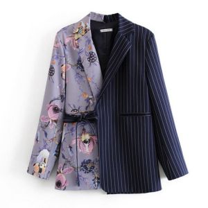 [EWQ] 2021 Autumn Sweet Women Jacket Long Sleeve Ladies Office Coat Asymmetric Suit Striped Stitching Blazer Coats Suits Outwear