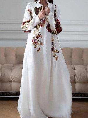 Women Floral Print V-Neck Long Sleeve Holiday Casual Maxi Dress