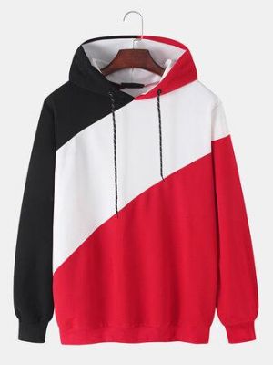 the spoty shop Hoodies Mens Patchwork Contrasting ColorLong Sleeve Design Drawstring Hoodies