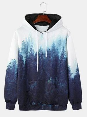 the spoty shop Hoodies Mens Forest Landscape Print Design Long Sleeve Hoodies With Pocket