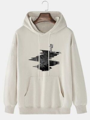the spoty shop Hoodies Mens Astronaut Print Cotton Casual Drawstring Hoodies With Pouch Pocket
