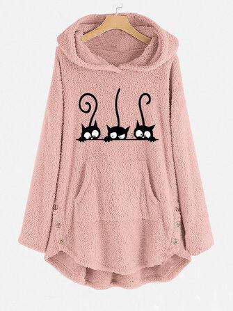 the spoty shop  WOMEN-WINTER NEW Cat Cartoon Print Long Sleeve Casual Sweatshirts