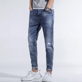 the spoty shop Men's Stretch Slim Hole Feet Pants Long Pants
